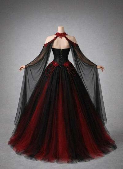 Ball-Gown Sweetheart Long Sleeves Floor-Length Organza Bride Wedding Dress With Beading