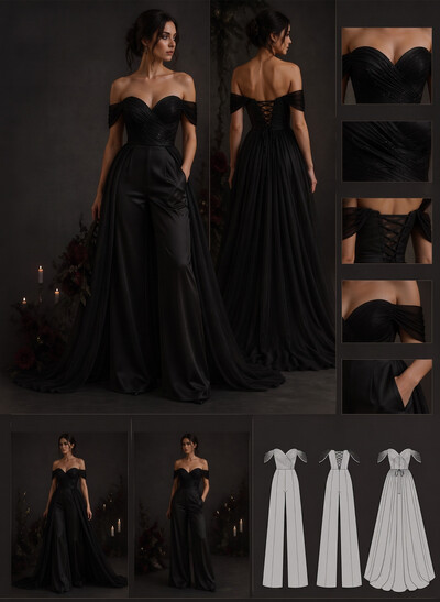 Jumpsuit/Pantsuit Sweetheart Sleeveless Detachable Chiffon/Matte Satin Bride Wedding Dress With Pockets/Pleated