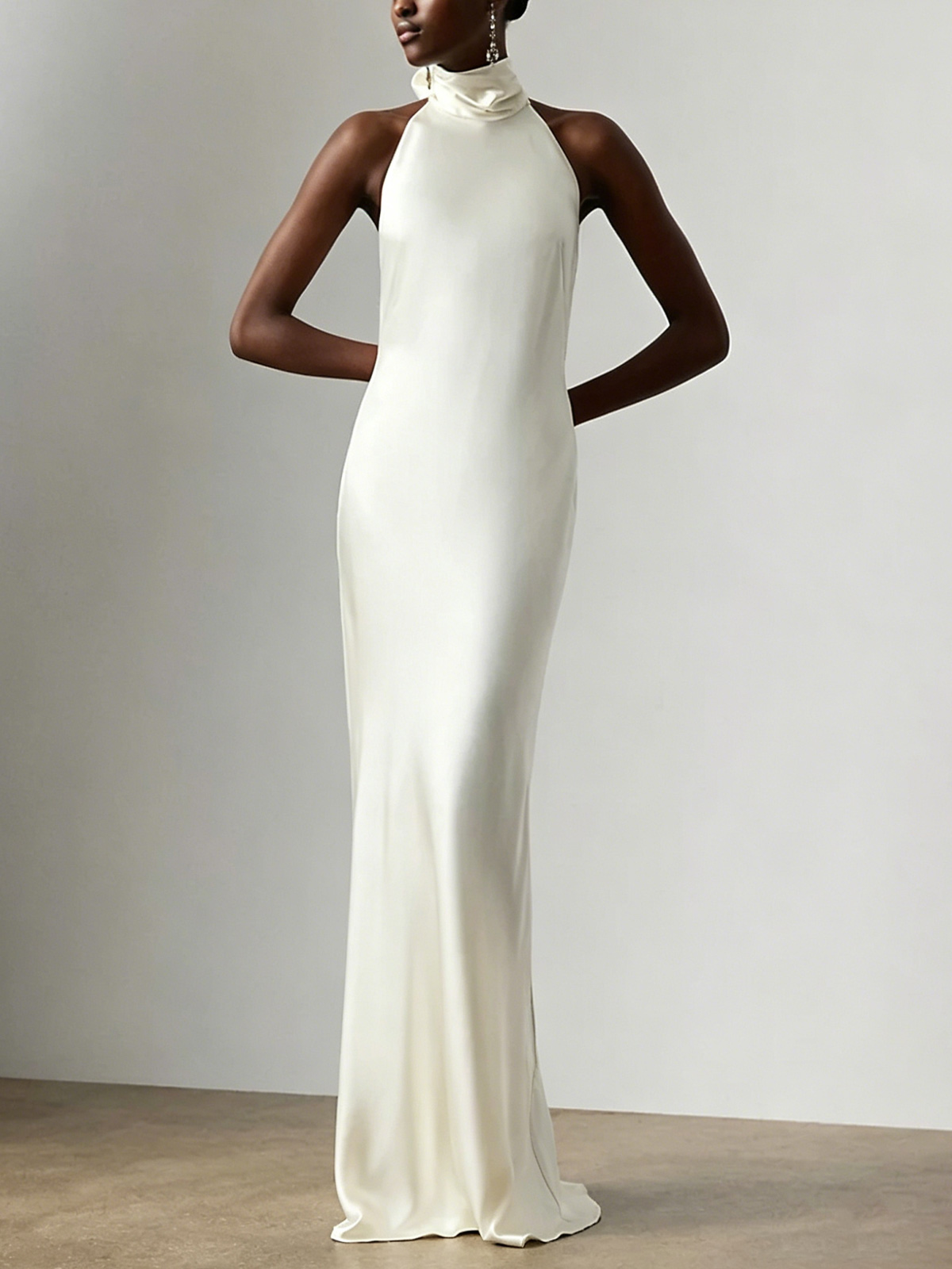 Sheath/Column Halter Sleeveless Floor-Length Bride Wedding Dress