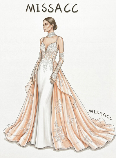 Trumpet/Mermaid Plunge Neck Sleeveless Detachable Lace/Elastic Satin Bride Wedding Dress With Appliques Lace