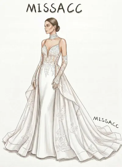 Trumpet/Mermaid Plunge Neck Sleeveless Detachable Lace/Elastic Satin Bride Wedding Dress With Appliques Lace