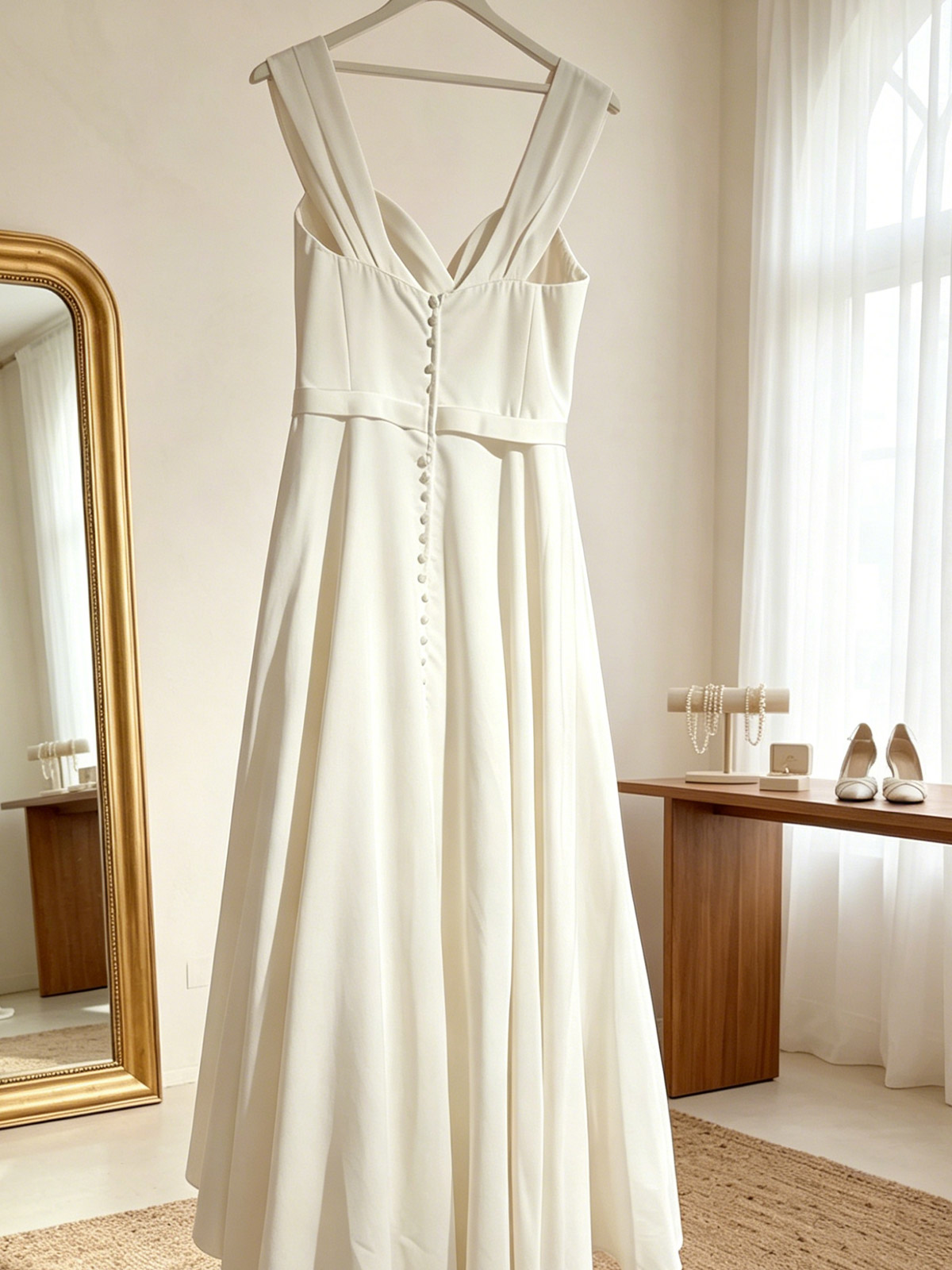 A-Line Sweetheart Sleeveless Ankle-Length Crepe Satin Bride Wedding Dress With Rhinestone