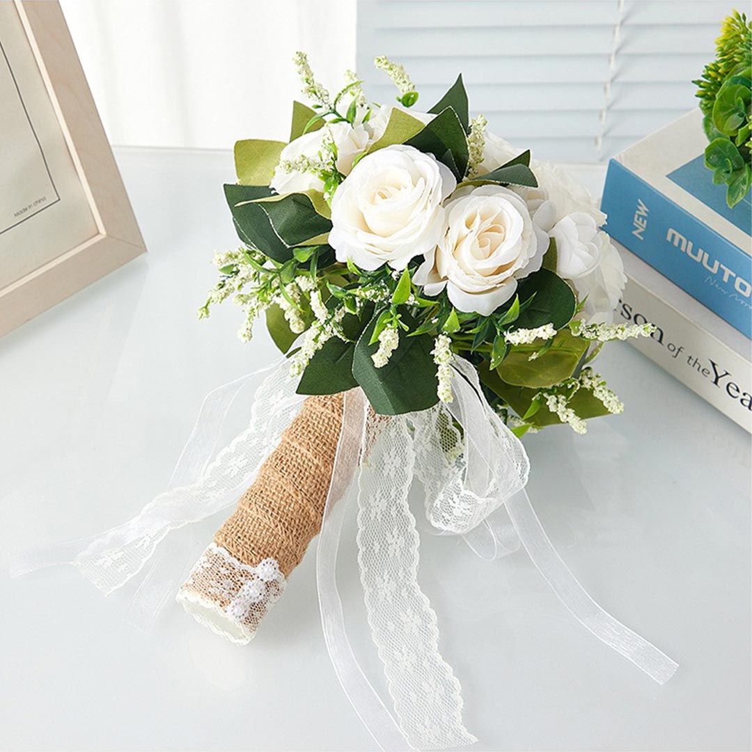 Artificial Wedding Flowers Round Silk Flower Roses Bridal Bouquets