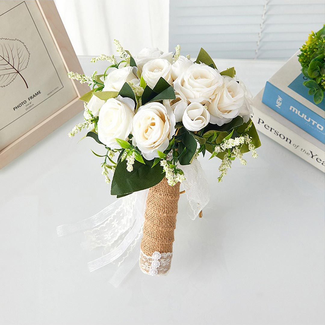 Artificial Wedding Flowers Round Silk Flower Roses Bridal Bouquets