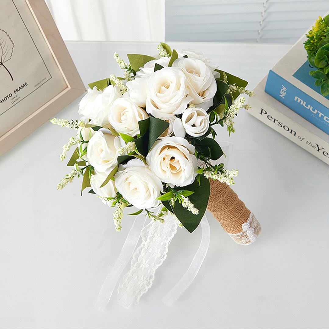 Artificial Wedding Flowers Round Silk Flower Roses Bridal Bouquets