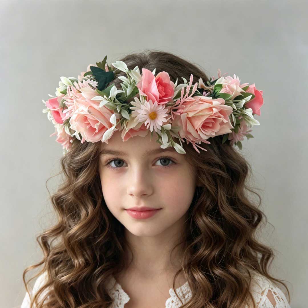 Forest-Style Rose Daisy Artificial Flower Crown