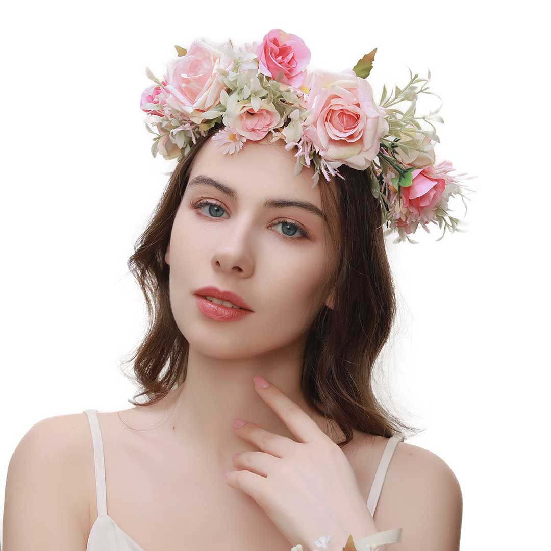 Forest-Style Rose Daisy Artificial Flower Crown