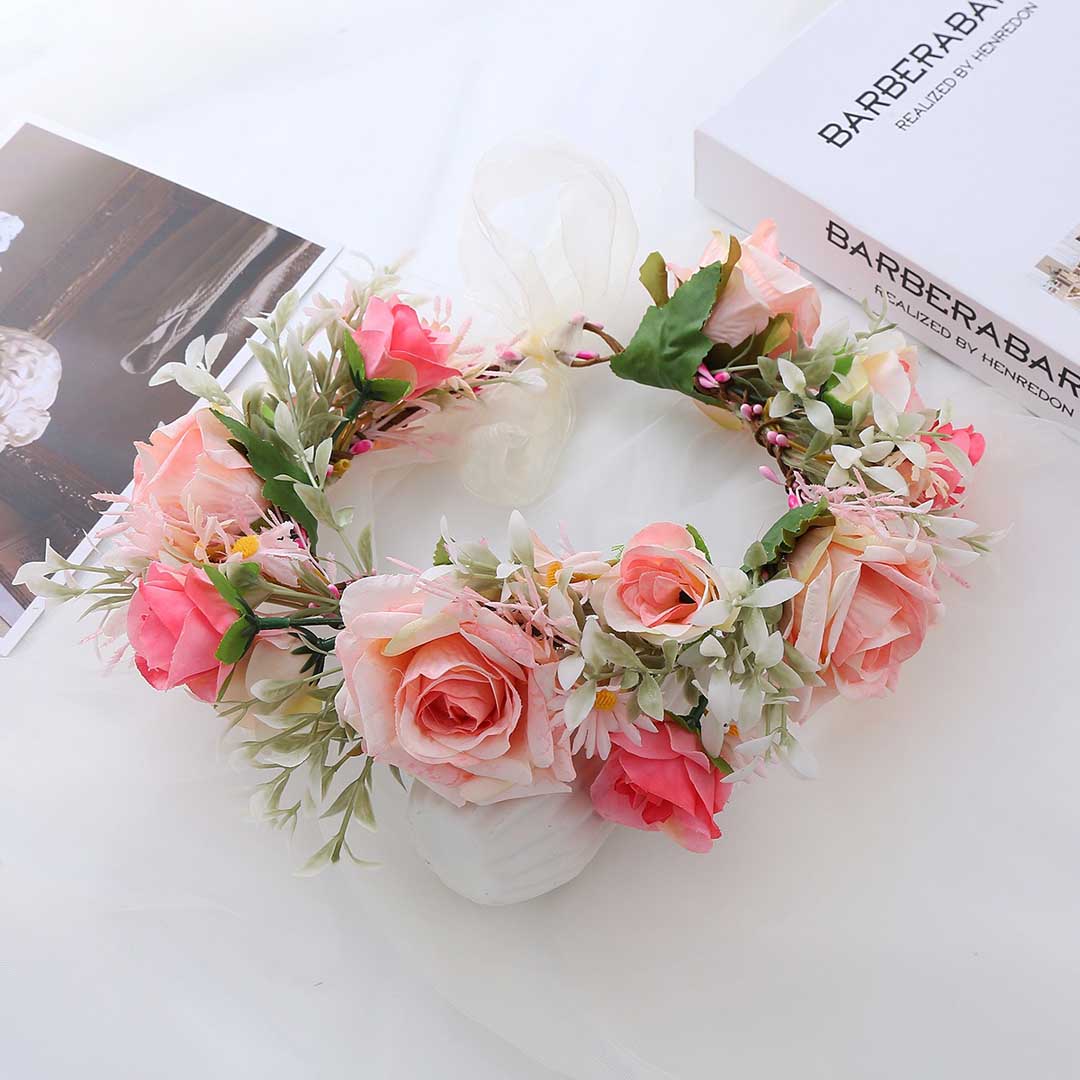 Forest-Style Rose Daisy Artificial Flower Crown