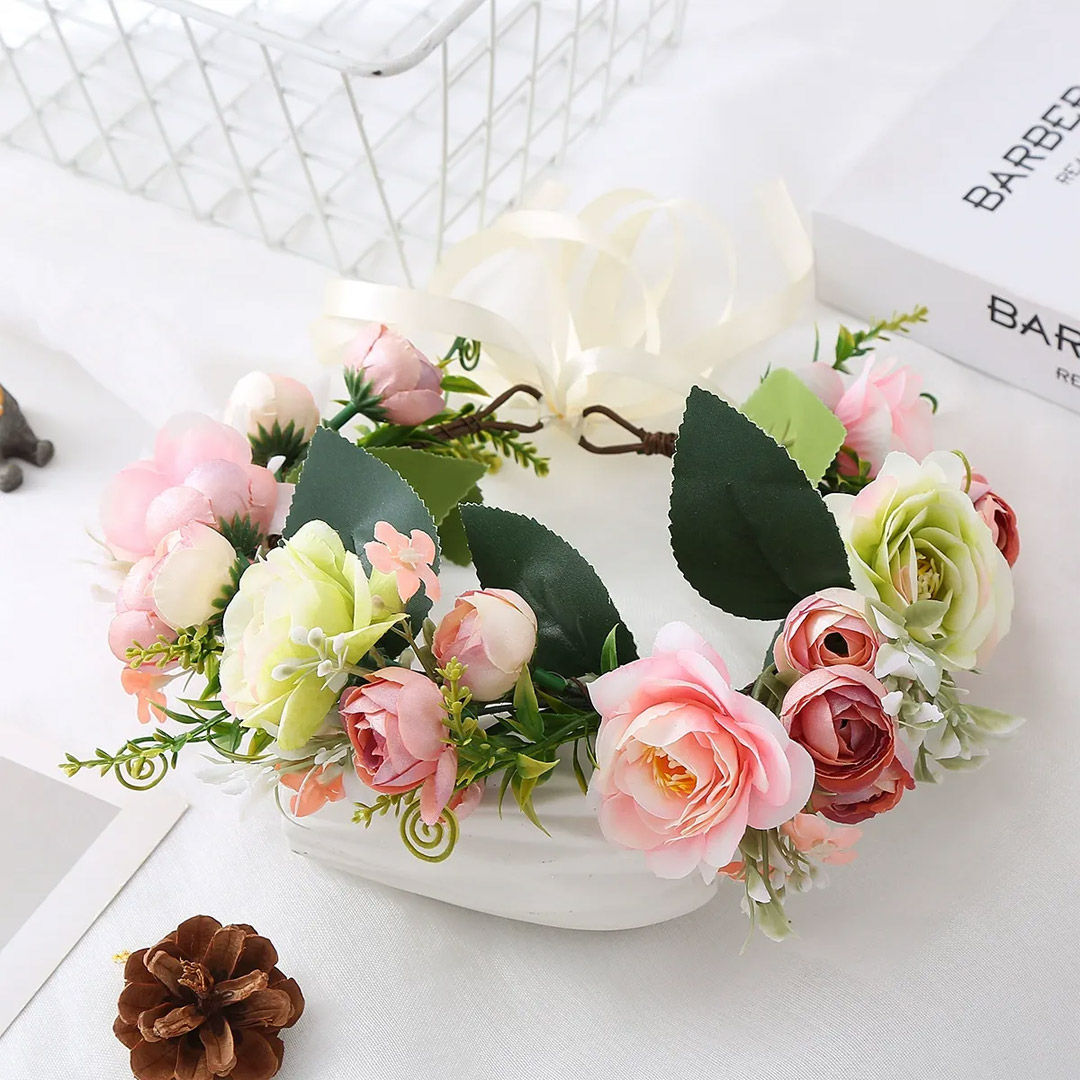 Forest-Style Wicker Peony Artificial Flower Crown