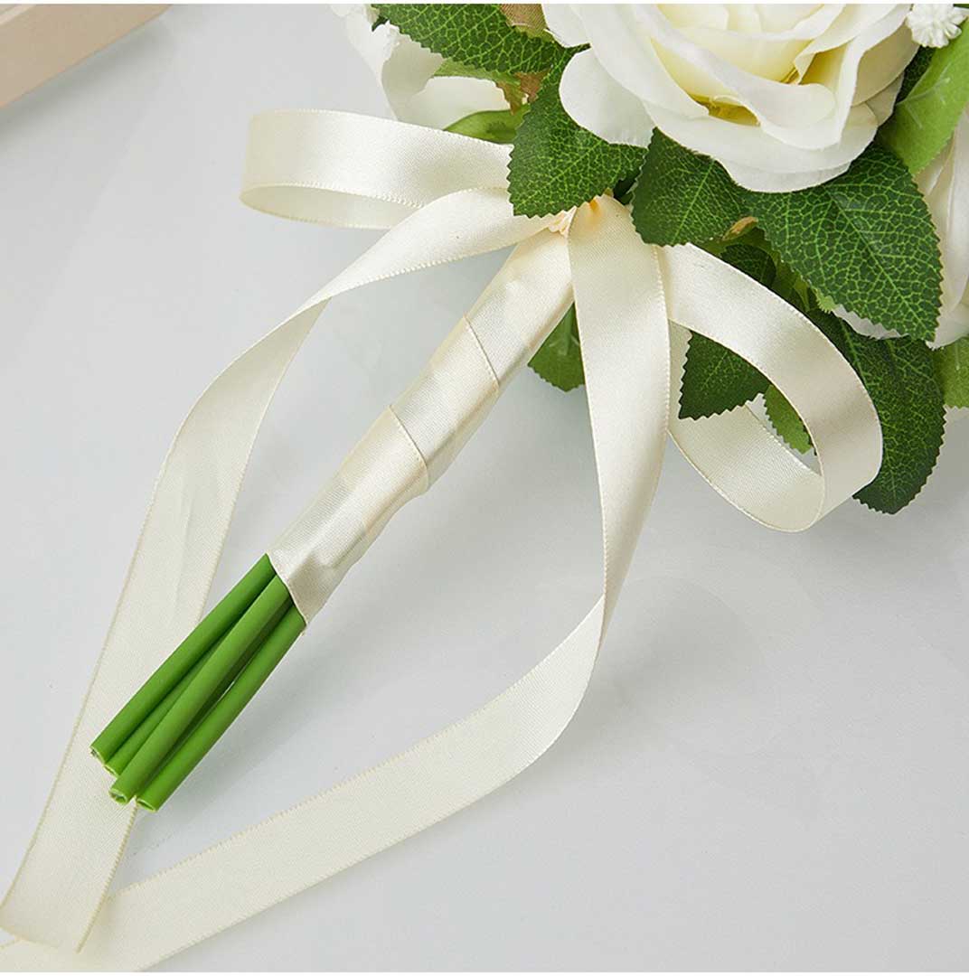 Rose And Baby's Breath Artificial Nosegay Flower Bouquet With Satin Bow