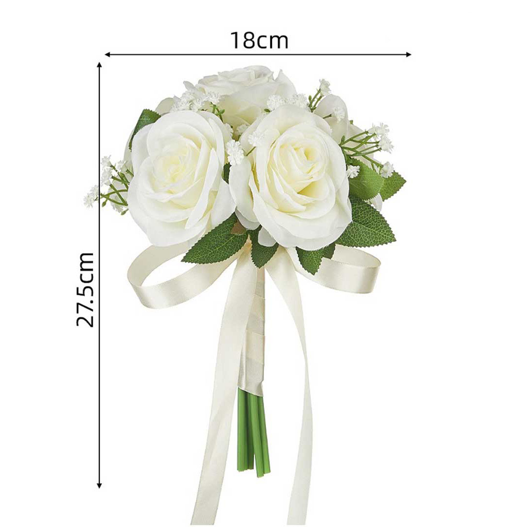 Rose And Baby's Breath Artificial Nosegay Flower Bouquet With Satin Bow