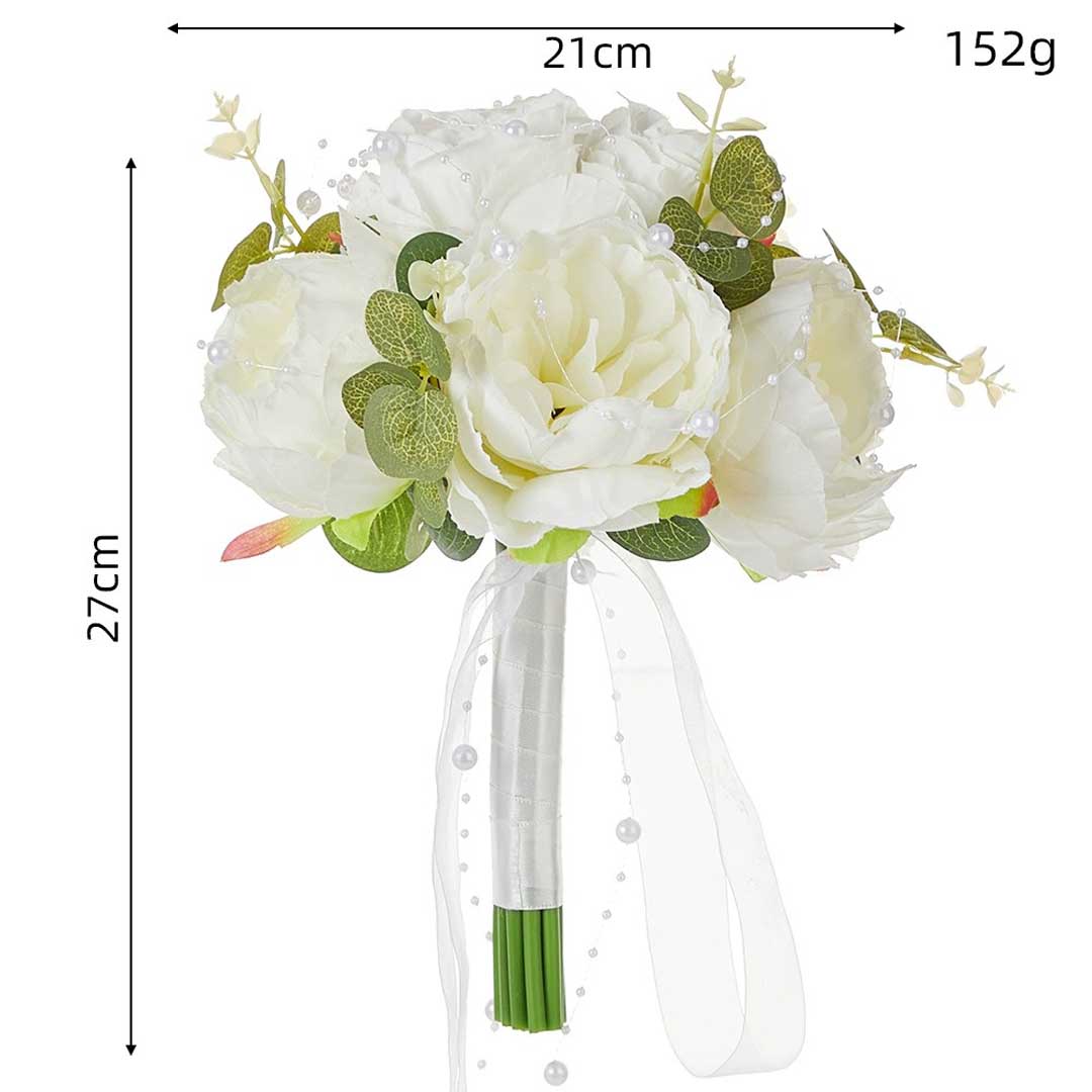 Peony Ribbon Artificial Flower Nosegay Bouquet With Pearls