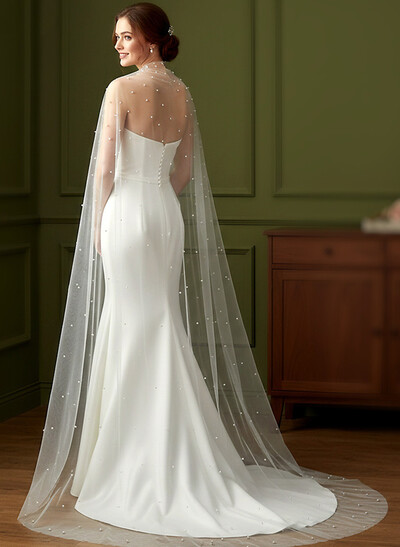 Beading Clasp Tulle Bride Wedding Cape Shawl