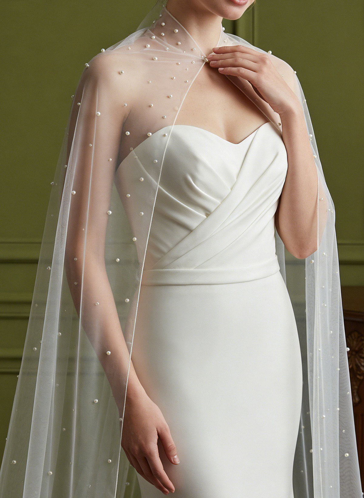 Beading Clasp Tulle Bride Wedding Cape Shawl