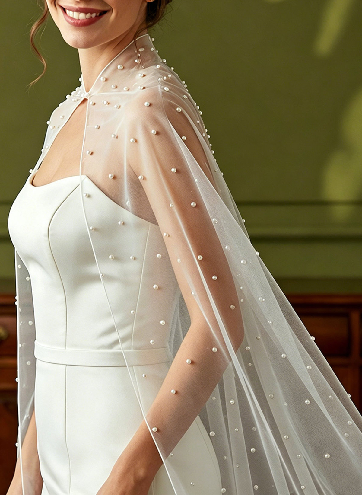 Beading Clasp Tulle Bride Wedding Cape Shawl