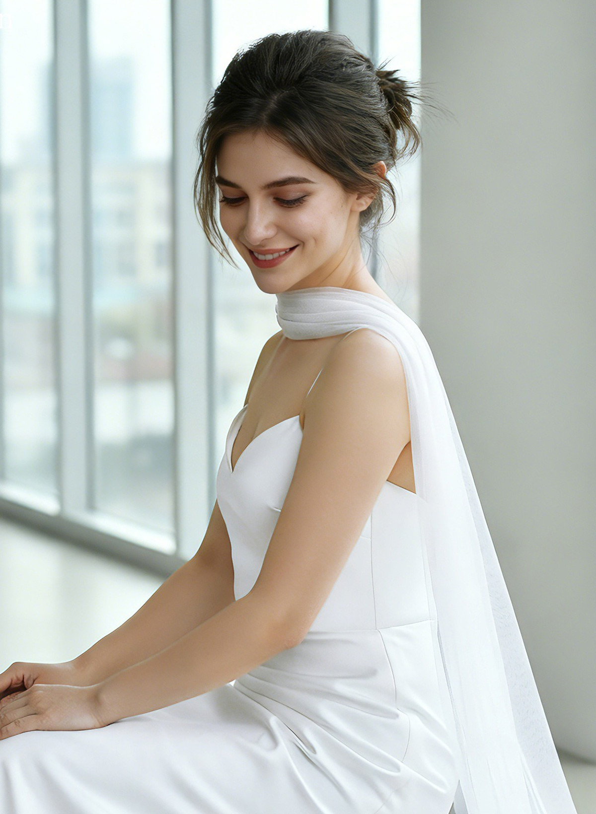Open Front Tulle Shawl For Occasion Evening