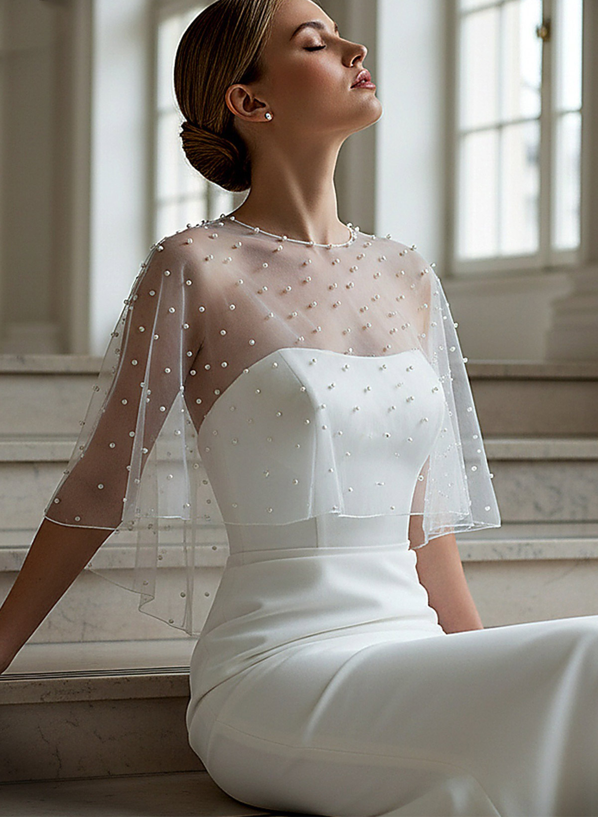 Pullover Tulle Shawl With Beading