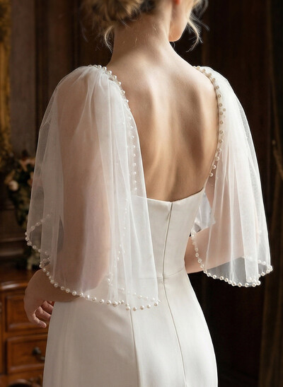 Open Front Tulle Shawl With Beading