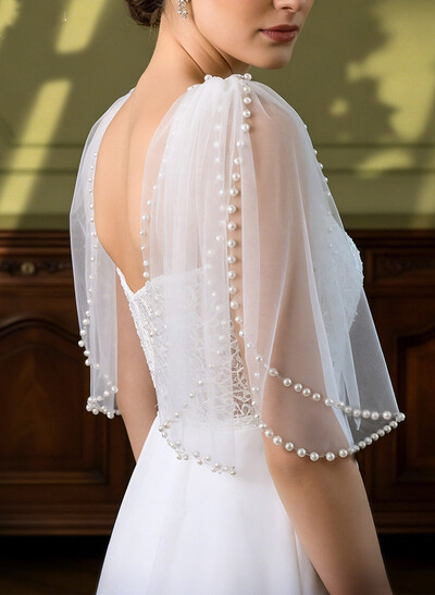 Open Front Tulle Shawl With Beading