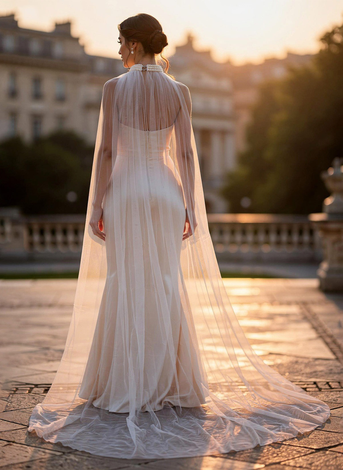 Clasp Tulle Cape Shawl For Occasion Evening