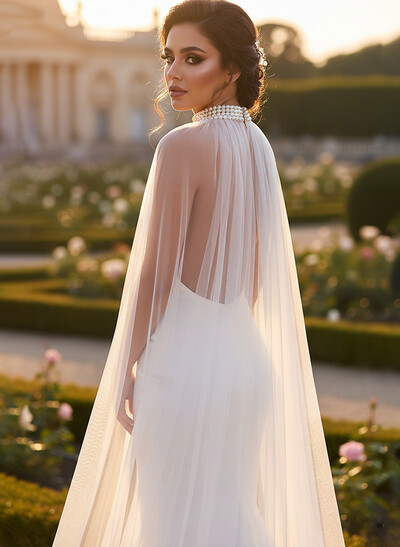 Clasp Tulle Cape Shawl For Occasion Evening