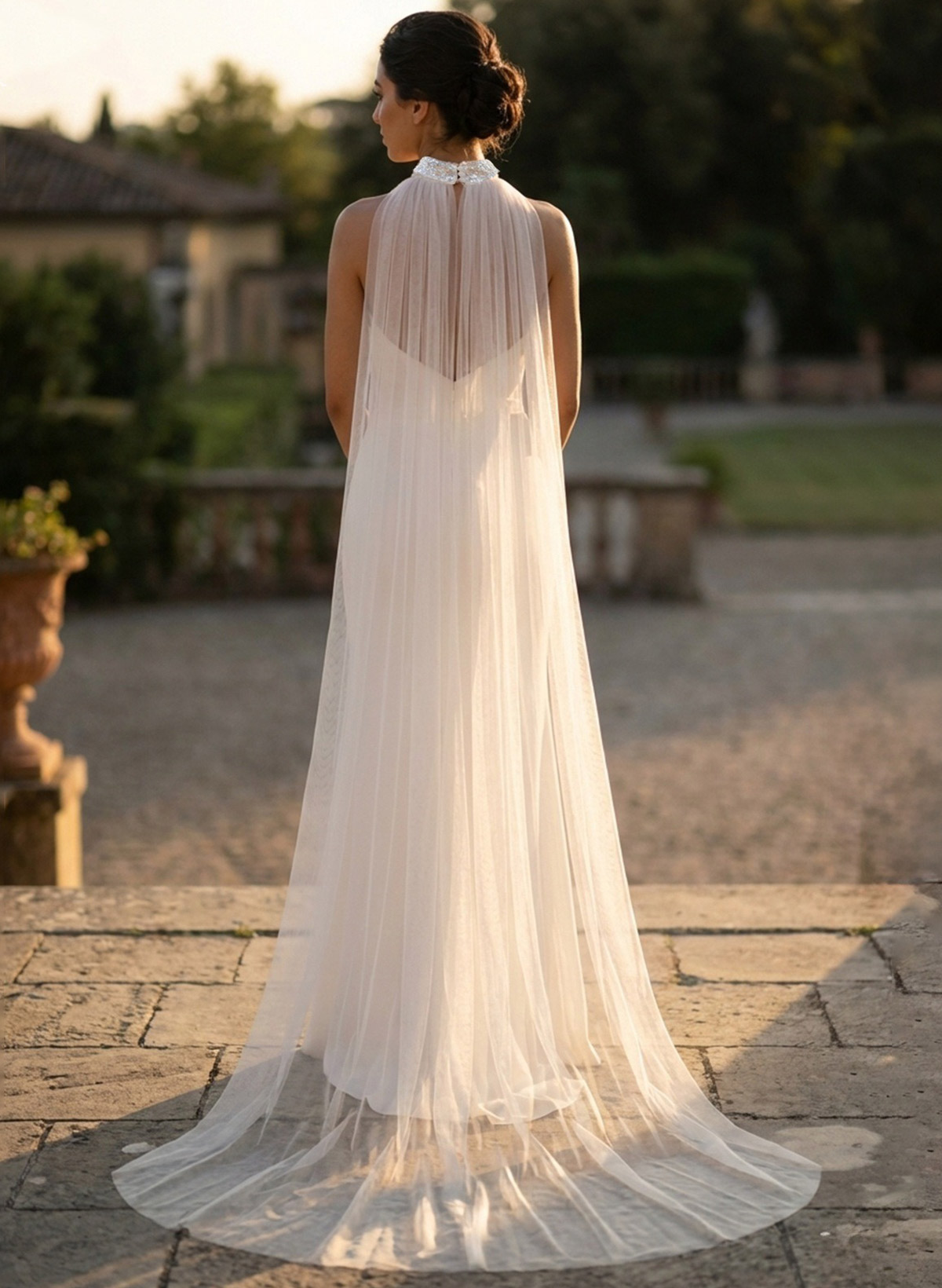 Clasp Tulle Cape Shawl For Occasion Evening