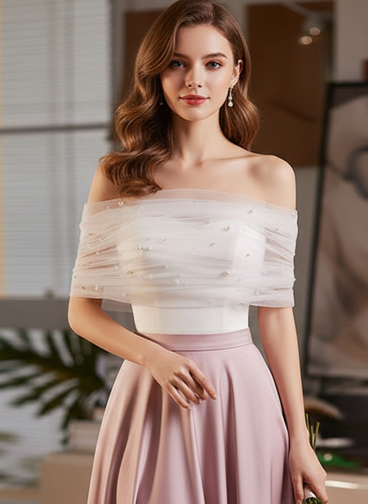 Clasp Tulle Shawl With Beading