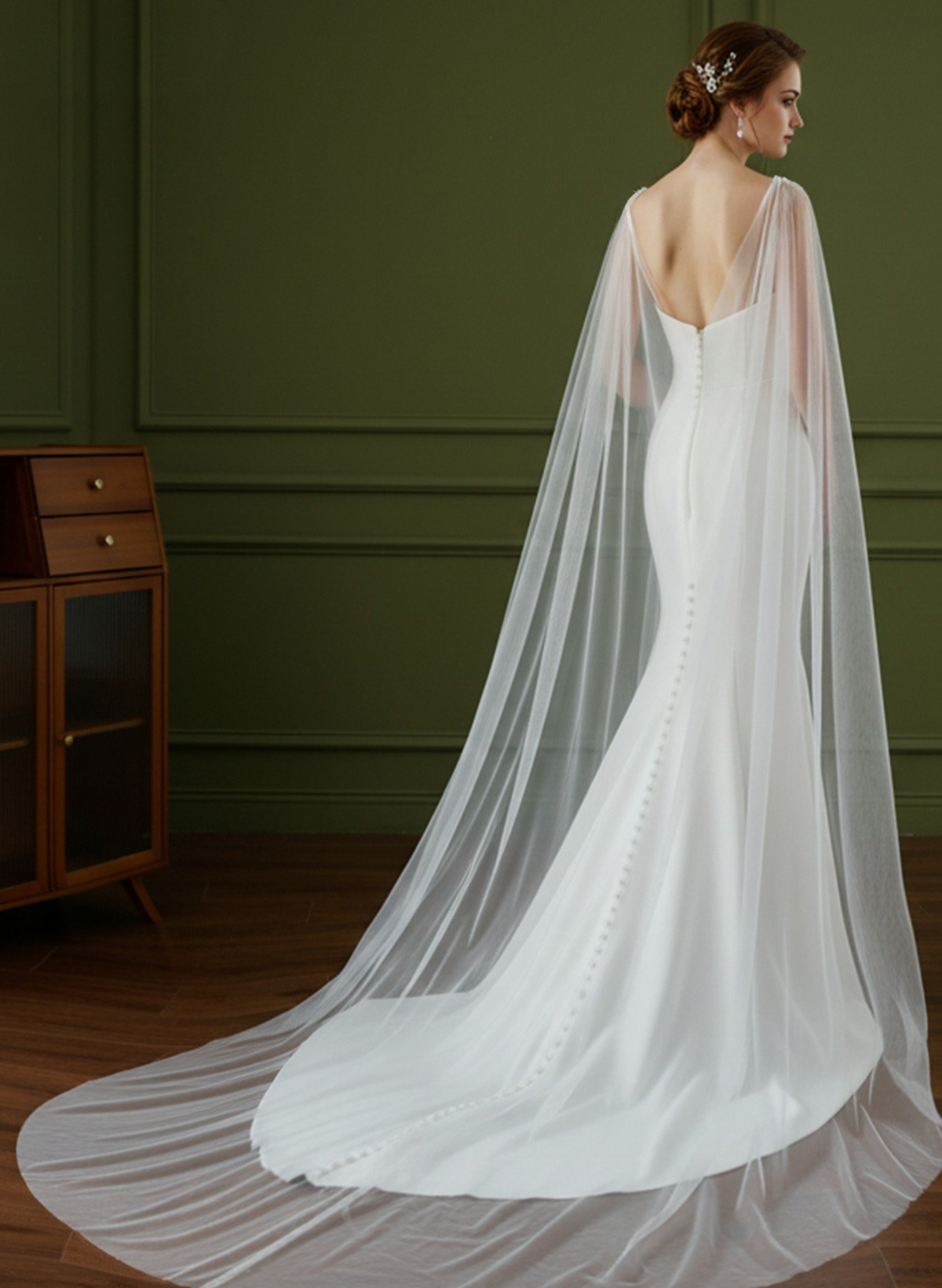 Clasp Tulle Wedding Cape Shawl