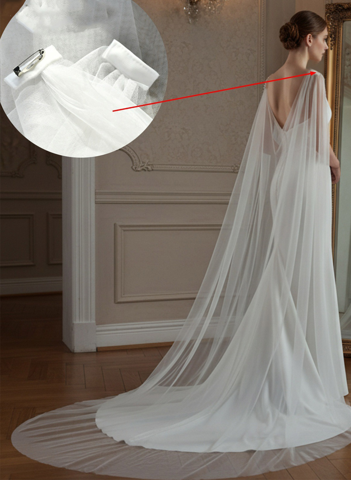 Clasp Tulle Wedding Cape Shawl