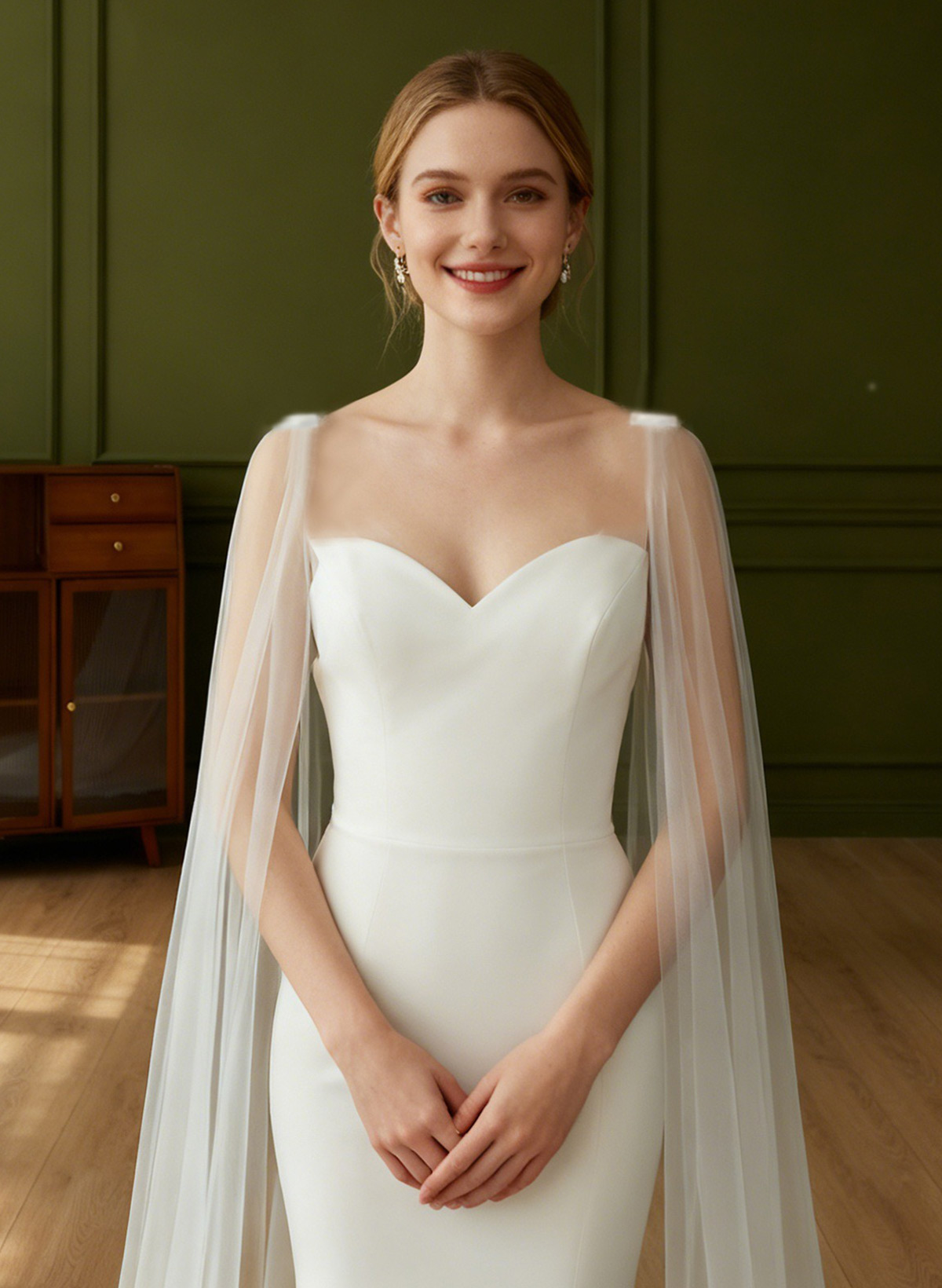 Clasp Tulle Wedding Cape Shawl