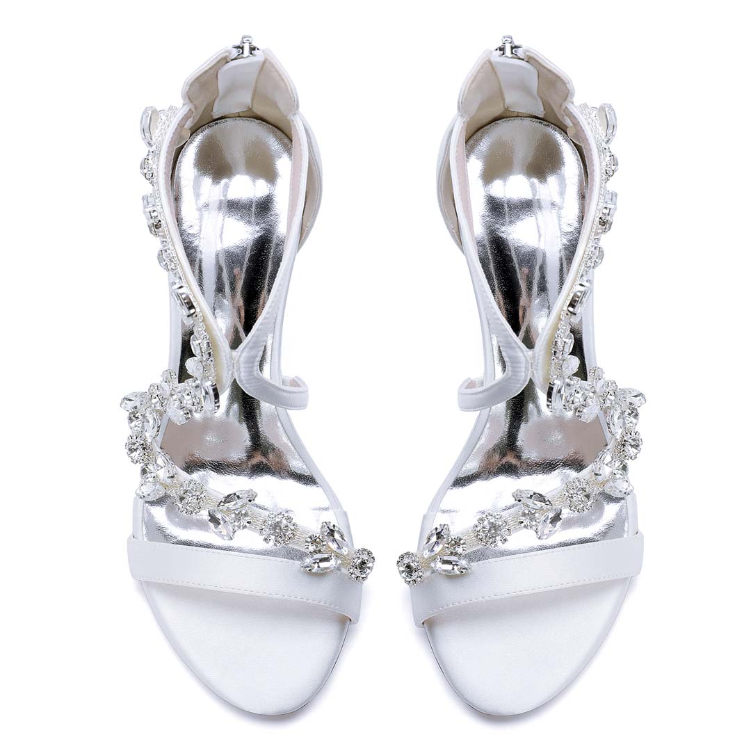 High Heel Silk Like Satin Open Toe Wedding Shoes With Rhinestone