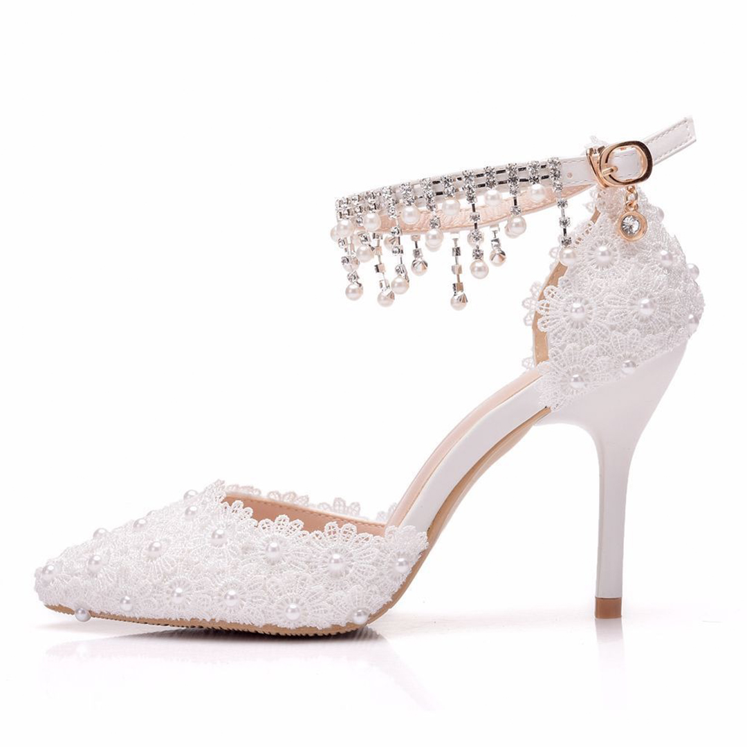 High Heel PU Leather Point Toe Wedding Shoes With Imitation Pearl High Heel PU Leather Point Toe Wedding Shoes With Imitation Pearl