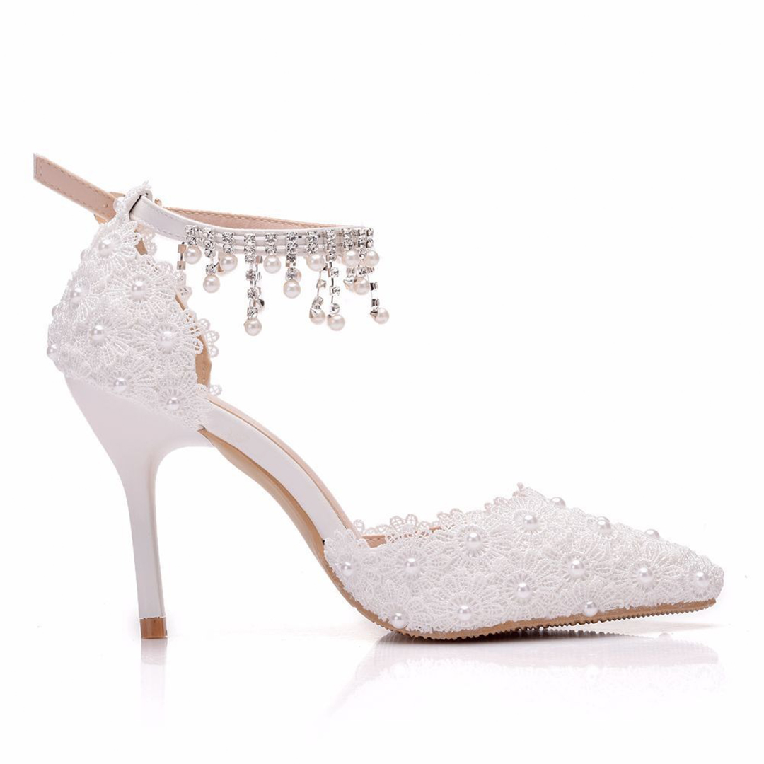 High Heel PU Leather Point Toe Wedding Shoes With Imitation Pearl High Heel PU Leather Point Toe Wedding Shoes With Imitation Pearl