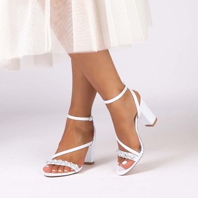 High Heel Silk Like Satin Open Toe Wedding Shoes With Rhinestone