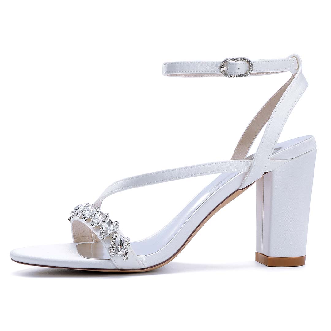 High Heel Silk Like Satin Open Toe Wedding Shoes With Rhinestone