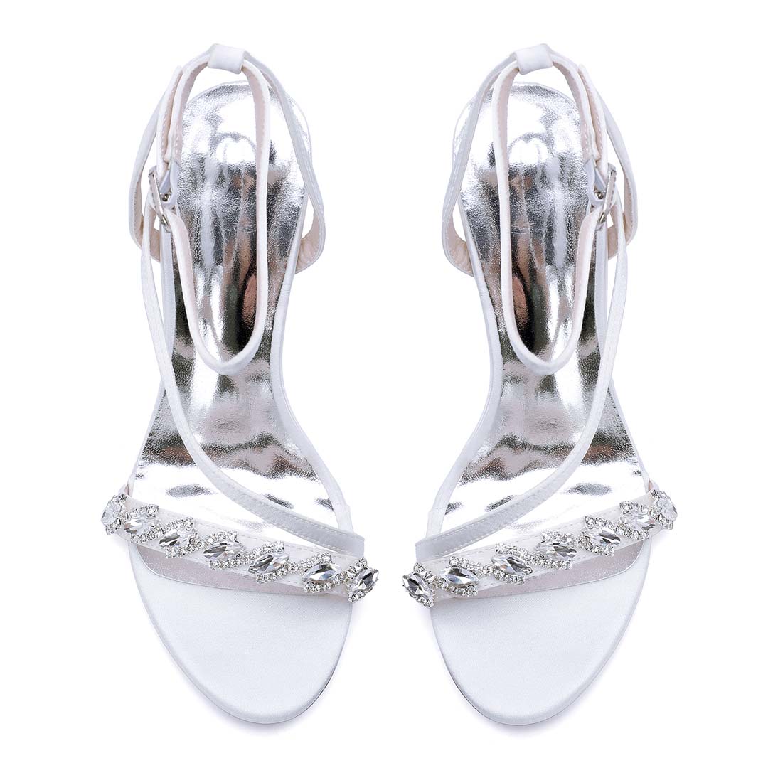 High Heel Silk Like Satin Open Toe Wedding Shoes With Rhinestone