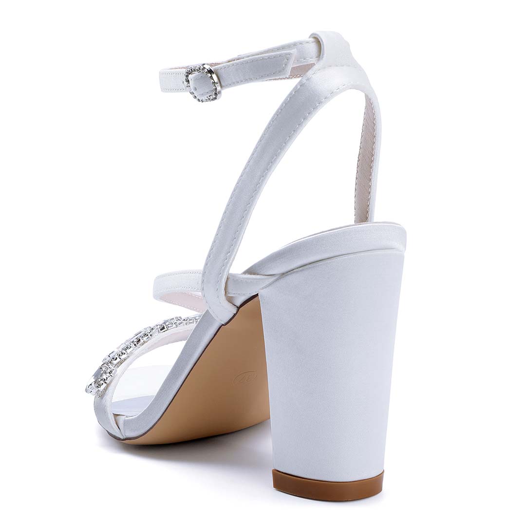 High Heel Silk Like Satin Open Toe Wedding Shoes With Rhinestone