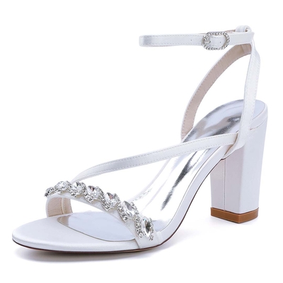 High Heel Silk Like Satin Open Toe Wedding Shoes With Rhinestone