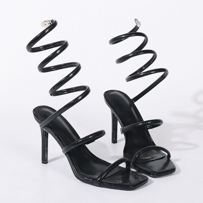 High Heel PU Leather Open Toe Wedding Shoes With Rhinestone