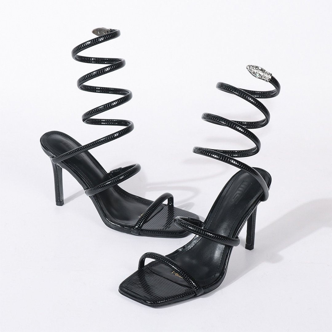 High Heel PU Leather Open Toe Wedding Shoes With Rhinestone