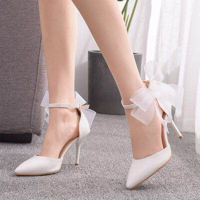 High Heel PU Leather Point Toe Wedding Shoes With Bowknot