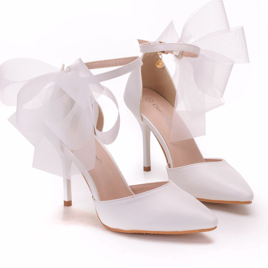 High Heel PU Leather Point Toe Wedding Shoes With Bowknot