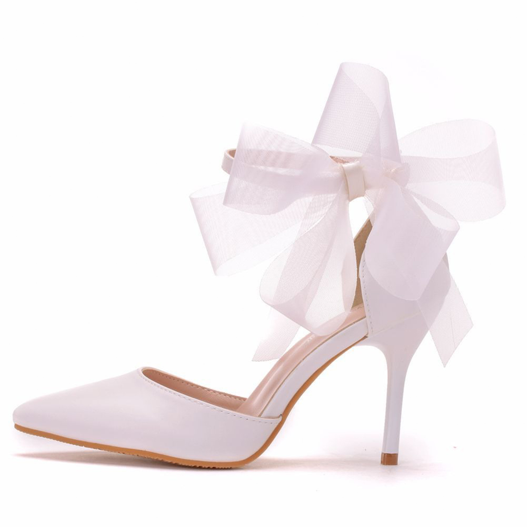 High Heel PU Leather Point Toe Wedding Shoes With Bowknot