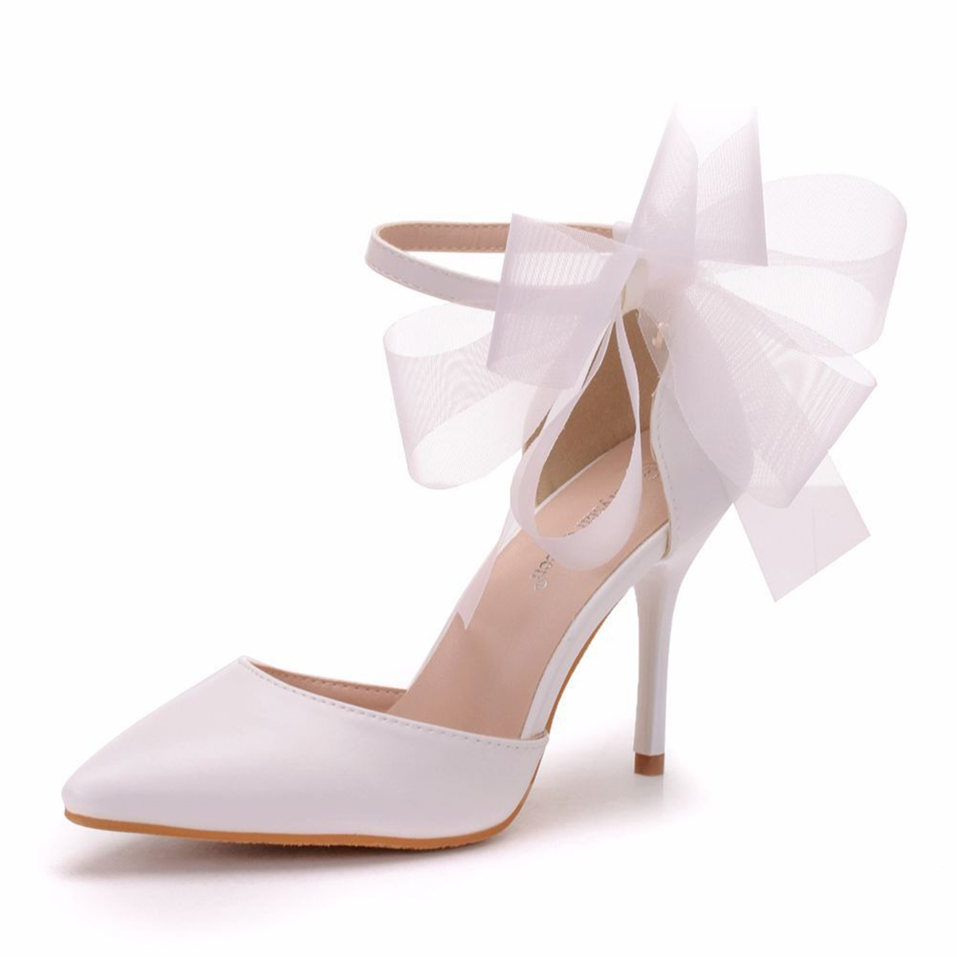 High Heel PU Leather Point Toe Wedding Shoes With Bowknot