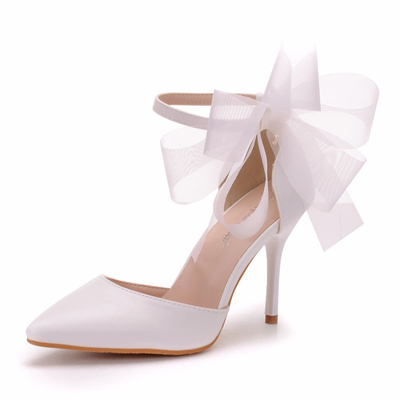 High Heel PU Leather Point Toe Wedding Shoes With Bowknot