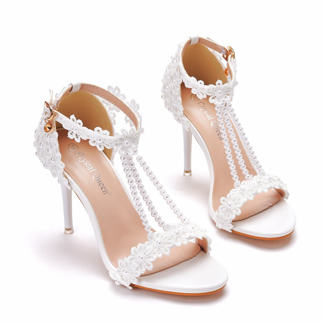 High Heel PU Leather Open Toe Wedding Shoes With Flower