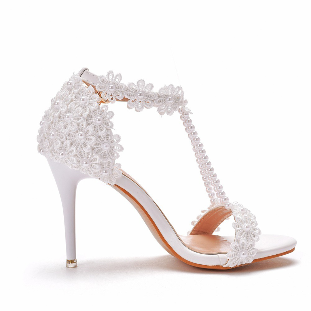 High Heel PU Leather Open Toe Wedding Shoes With Flower