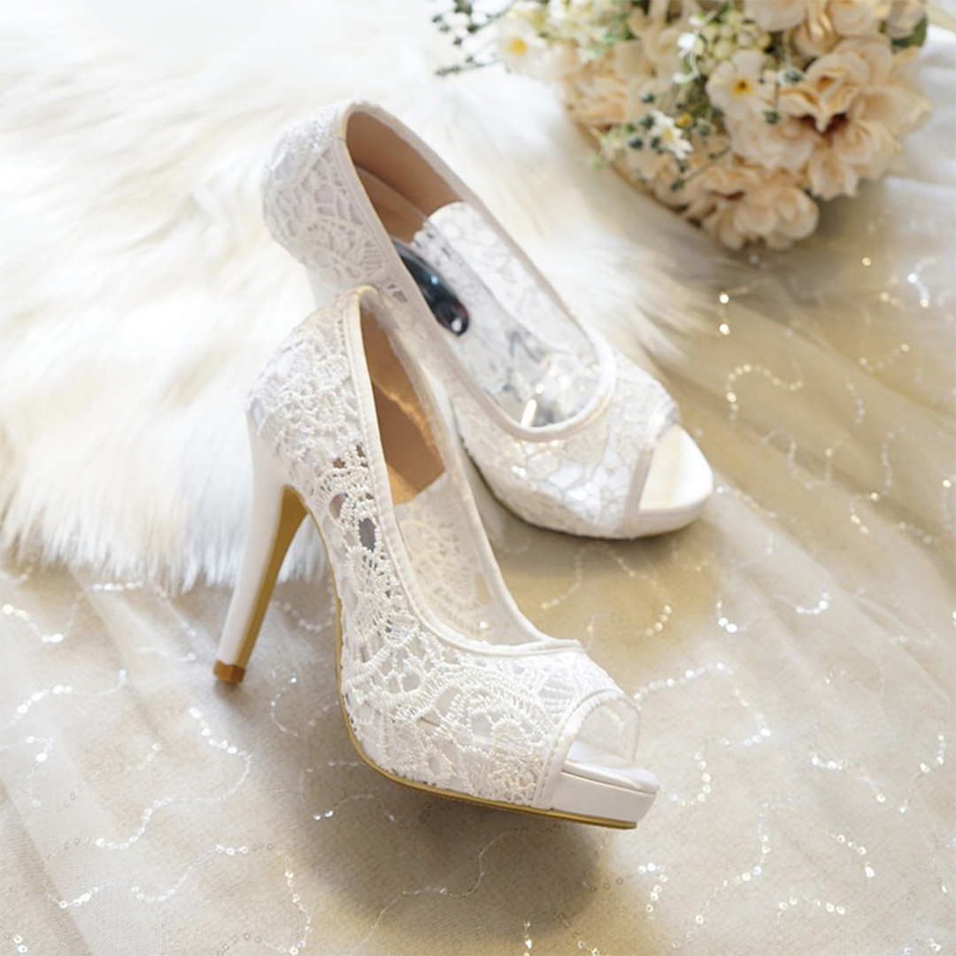 High Heel Lace Peep Toe Wedding Shoes
