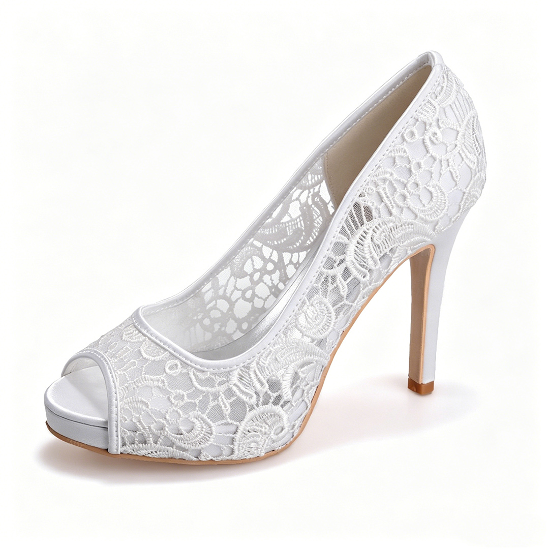 High Heel Lace Peep Toe Wedding Shoes