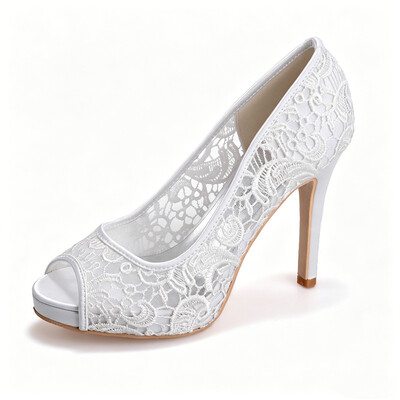 High Heel Lace Peep Toe Wedding Shoes